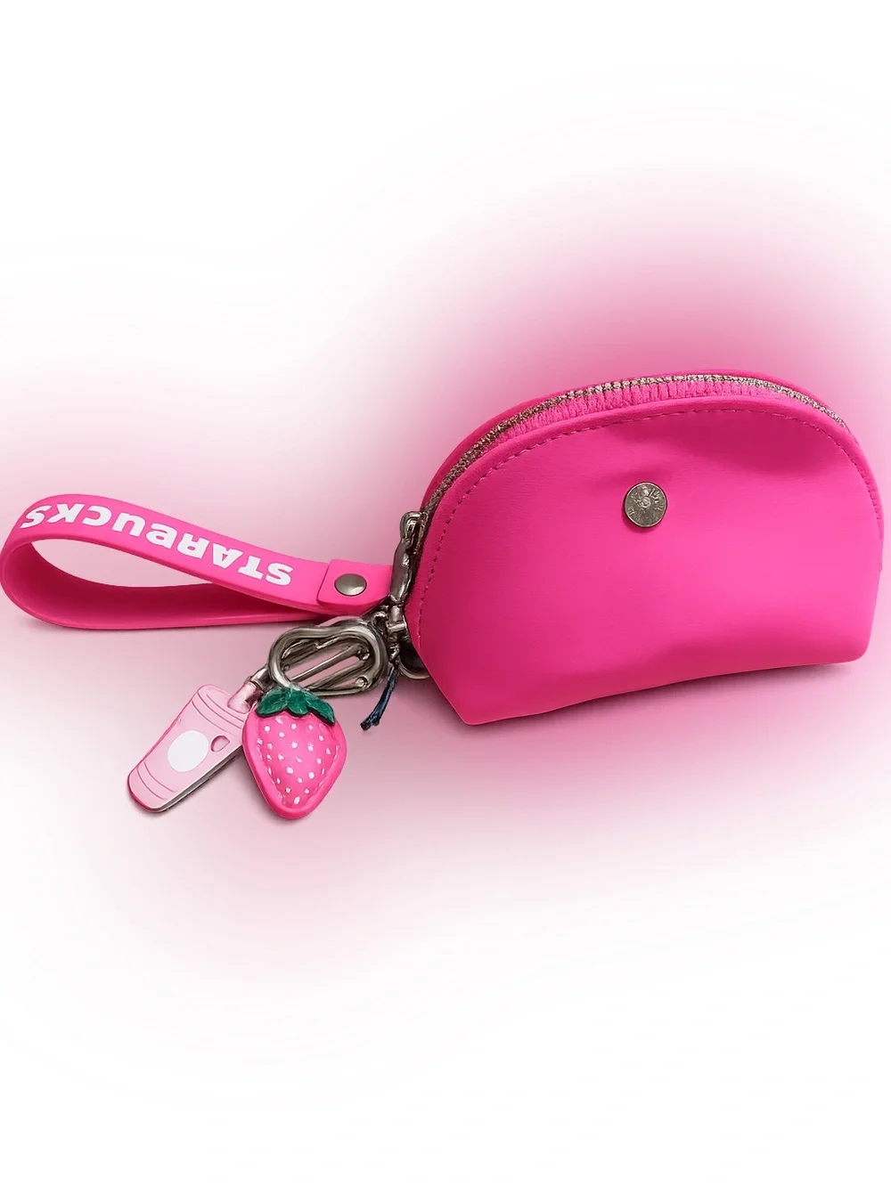 Starbucks Summer In Pink Wristlet Coin Pouch with Strawberry Charm